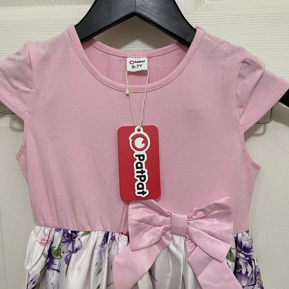 Patpat Girls Size 6-7y Short Sleeve Dress Easter Spring‎ Bow Pink Purple Flowers - Picture 4 of 9